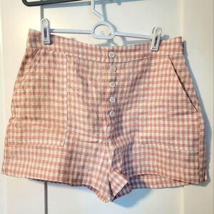 Reformation Gingham High Waist Linen Shorts
